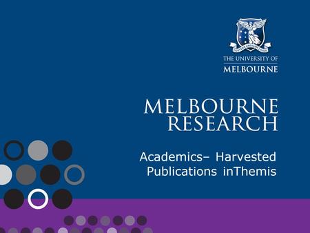 Academics– Harvested Publications inThemis. 2  Background  How Harvesting Works  What You Need to Do  Add Research Codes  Attach a Publication Document.