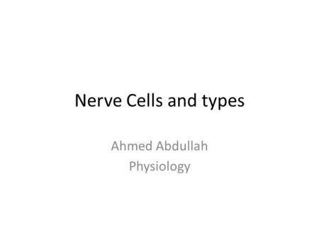 Nerve Cells and types Ahmed Abdullah Physiology. The Cells of the Nervous System The human nervous system is comprised of two kinds of cells: – Neurons.