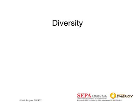 © 2008 Program ENERGY Program ENERGY is funded by SEPA grant number 5R25RR020469-05 Diversity.