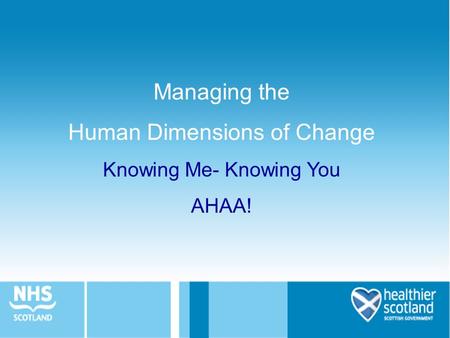 Managing the Human Dimensions of Change Knowing Me- Knowing You AHAA!