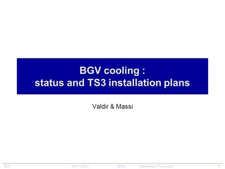 BGV 03-nov-2015CERNMassimiliano Ferro-Luzzi 1 BGV cooling : status and TS3 installation plans Valdir & Massi.