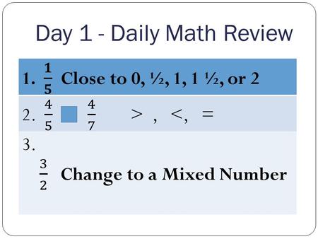 Day 1 - Daily Math Review. Day 2 - Daily Math Review.