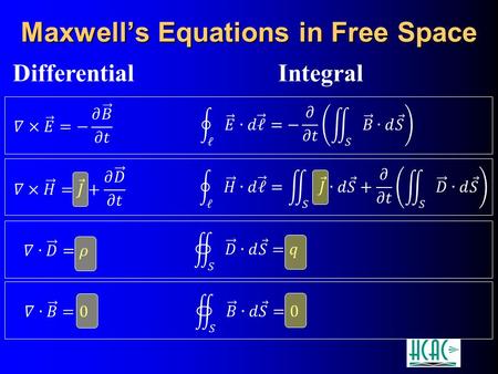 Maxwell’s Equations in Free Space IntegralDifferential.