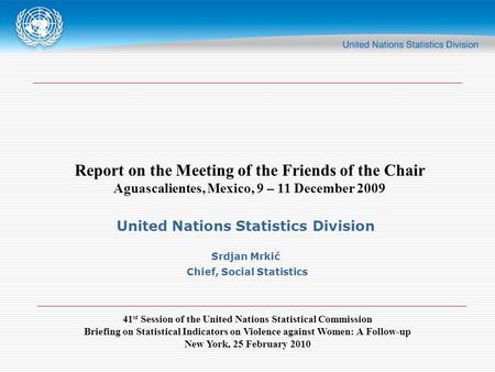 41 st Session of the United Nations Statistical Commission Briefing on Statistical Indicators on Violence against Women: A Follow-up New York, 25 February.