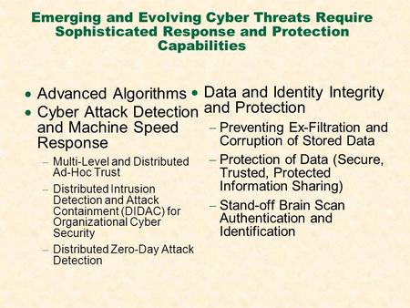 Emerging and Evolving Cyber Threats Require Sophisticated Response and Protection Capabilities  Advanced Algorithms  Cyber Attack Detection and Machine.