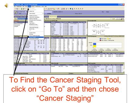 To Find the Cancer Staging Tool, click on “Go To” and then chose “Cancer Staging”