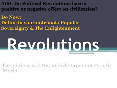 Revolutions Revolutions and National States in the Atlantic World Mr. Ott – AP World BETA 2011-12 Do Now: Define in your notebook: Popular Sovereignty.