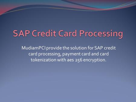 MudiamPCI provide the solution for SAP credit card processing, payment card and card tokenization with aes 256 encryption.