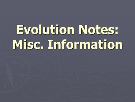 Evolution Notes: Misc. Information. Important Terms ► Punctuated Equilibrium - speciation happens in quick, rapid bursts, followed by periods of genetic.