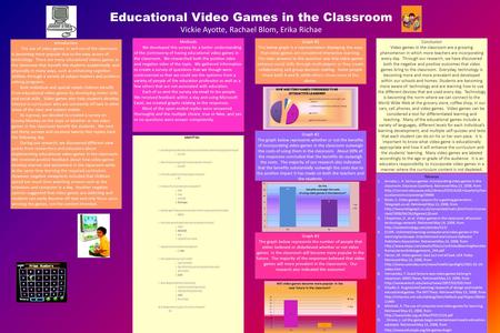 Educational Video Games in the Classroom Vickie Ayotte, Rachael Blom, Erika Richae Conclusion Video games in the classroom are a growing phenomenon in.