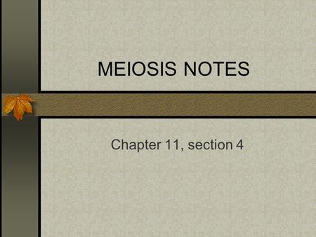 MEIOSIS NOTES Chapter 11, section 4 Reproduction Asexual (relies on mitosis): Involves 1 parent; offspring are clones Advantages: happens quickly & produces.