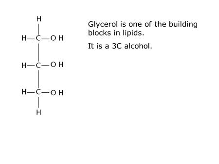 Glycerol is one of the building blocks in lipids. It is a 3C alcohol.