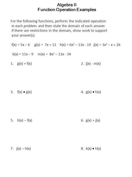 Algebra II Function Operation Examples