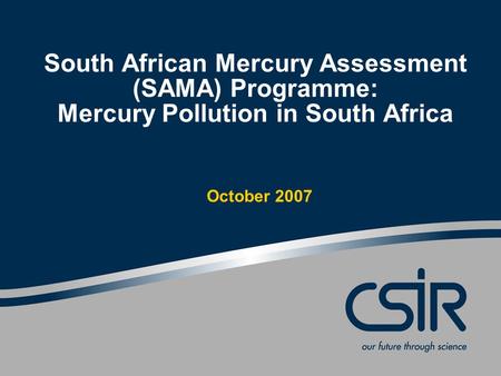 South African Mercury Assessment (SAMA) Programme: Mercury Pollution in South Africa October 2007.