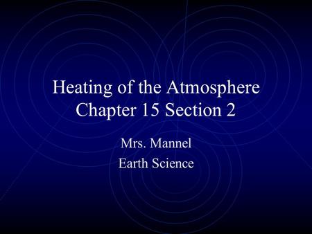 Heating of the Atmosphere Chapter 15 Section 2 Mrs. Mannel Earth Science.