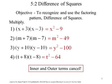 Lesson 5.2 Difference of Squares