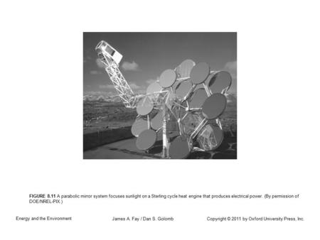 Copyright © 2011 by Oxford University Press, Inc. Energy and the Environment James A. Fay / Dan S. Golomb FIGURE 8.11 A parabolic mirror system focuses.