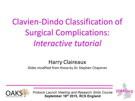 Clavien-Dindo Classification of Surgical Complications: Interactive tutorial Harry Claireaux Slides modified from those by Dr. Stephen Chapman Protocol.