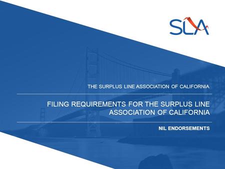 FILING REQUIREMENTS FOR THE SURPLUS LINE ASSOCIATION OF CALIFORNIA THE SURPLUS LINE ASSOCIATION OF CALIFORNIA NIL ENDORSEMENTS.