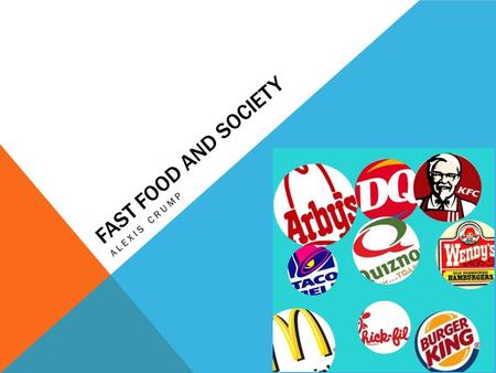 FAST FOOD AND SOCIETY ALEXIS CRUMP. WHY I BECAME INTERESTED Everyone deals with fast food It effects many younger children and teens The more people know.