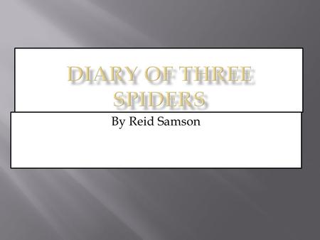 By Reid Samson.  School just ended. Now me and my two friends are going to web-shooting camp. One of my friends is a Black Widow spider.