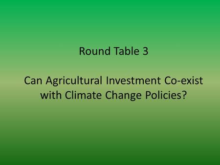 Round Table 3 Can Agricultural Investment Co-exist with Climate Change Policies?