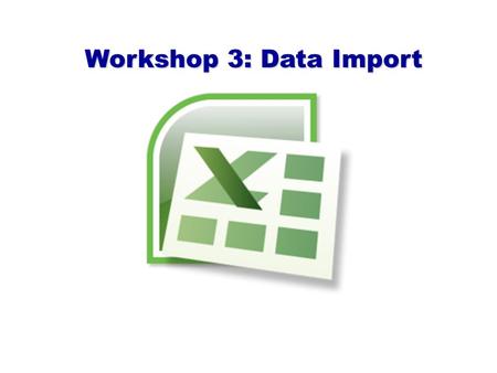 Workshop 3: Data Import. Importing data Normally, data to be imported into Excel work sheet are available as: - Excel work sheet file (.XLS) - Public.