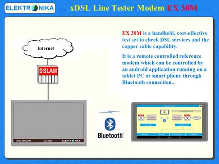 XDSL Line Tester Modem EX 30M ELEKTR NIKA EX 30M is a handheld, cost-effective test set to check DSL services and the copper cable capability. It is a.