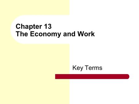 Chapter 13 The Economy and Work Key Terms. economy The social institution that ensures the maintenance of society through the production, distribution,