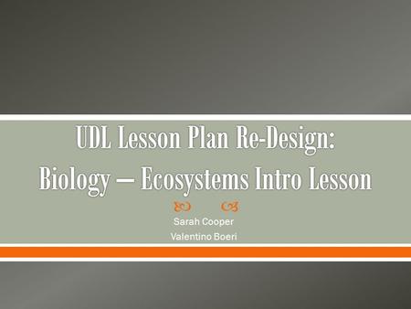  Sarah Cooper Valentino Boeri.  Digital Story video intro  Warm-up Activity – What is an ecosystem?  PPT presentation supplemented with fill in the.