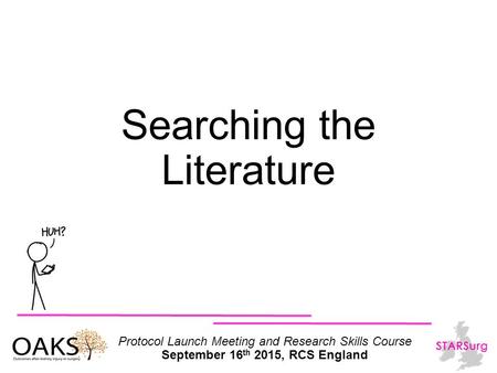 Protocol Launch Meeting and Research Skills Course September 16 th 2015, RCS England Searching the Literature.