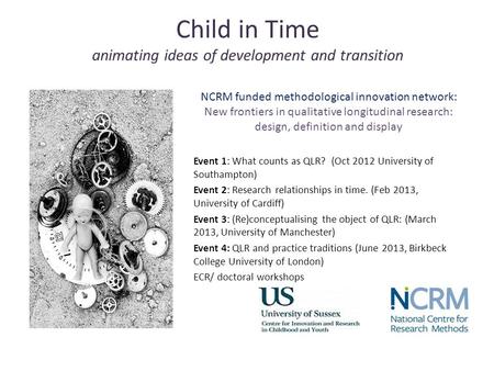 Child in Time animating ideas of development and transition NCRM funded methodological innovation network: New frontiers in qualitative longitudinal research: