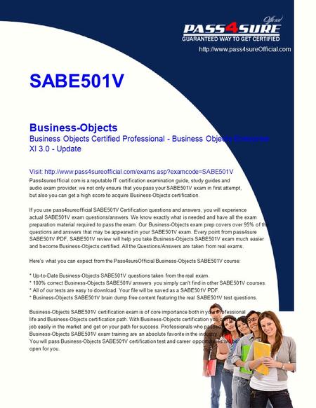 SABE501V Business-Objects Business Objects Certified Professional - Business Objects Enterprise XI 3.0 - Update Visit: