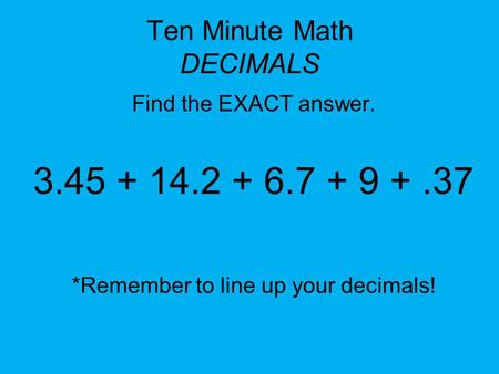 Ten Minute Math DECIMALS