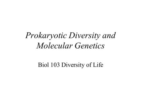 Prokaryotic Diversity and Molecular Genetics Biol 103 Diversity of Life.