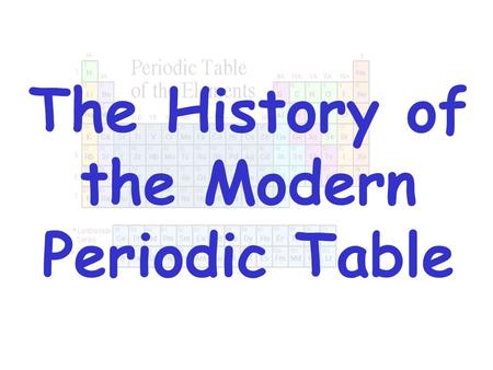 The History of the Modern Periodic Table. Elements: Names SourceExample(s)ElementSymbol Latin NameAurum Ferrum Cuprum Plumbum Argentum Kalium Gold Iron.