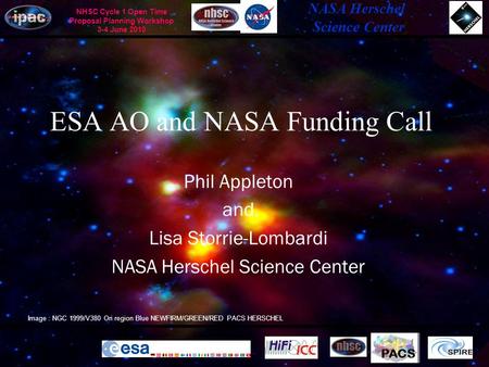 NASA Herschel Science Center - page 1 PACS NHSC Cycle 1 Open Time Proposal Planning Workshop 3-4 June 2010 ESA AO and NASA Funding Call Phil Appleton and.