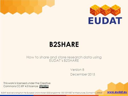 Www.eudat.eu EUDAT receives funding from the European Union's Horizon 2020 programme - DG CONNECT e-Infrastructures. Contract No. 654065 B2SHARE How to.