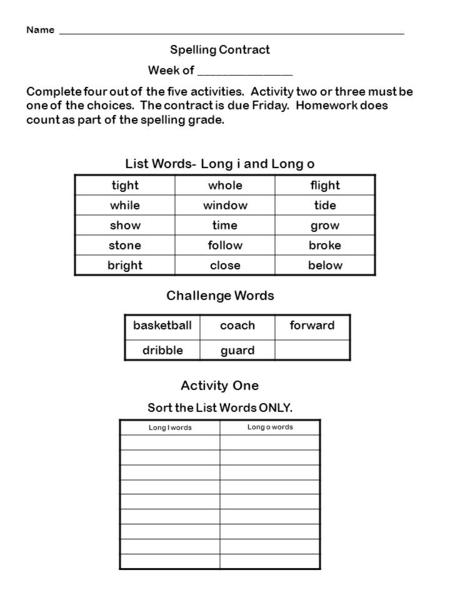 Name _____________________________________________________________________ Spelling Contract Week of ________________ Complete four out of the five activities.