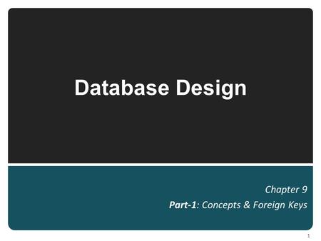 Database Design Chapter 9 Part-1: Concepts & Foreign Keys 1.