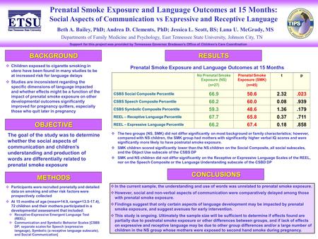 Prenatal Smoke Exposure and Language Outcomes at 15 Months: Social Aspects of Communication vs Expressive and Receptive Language Departments of Family.