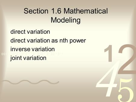 Section 1.6 Mathematical Modeling