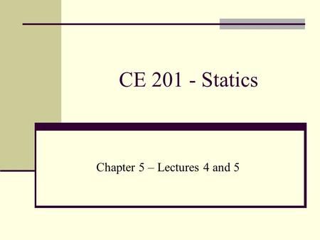 CE 201 - Statics Chapter 5 – Lectures 4 and 5. EQUILIBRIUM IN THREE DIMENSIONS Free-Body Diagram Equations of Equilibrium.