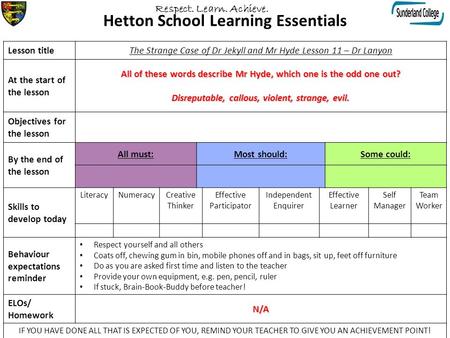 Hetton School Learning Essentials