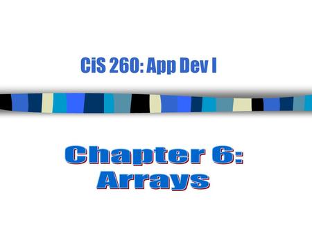 CiS 260: App Dev I. 2 Introduction to Arrays n An array is an object that contains a collection of components (_________) of the same data type. n For.