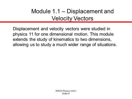 Module 1.1 – Displacement and Velocity Vectors