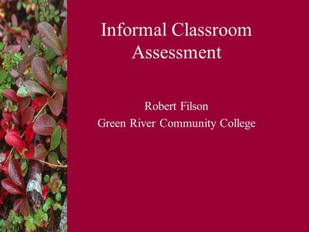 Informal Classroom Assessment Robert Filson Green River Community College.