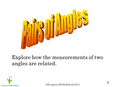 ©Evergreen Public Schools 2011 1 Explore how the measurements of two angles are related.