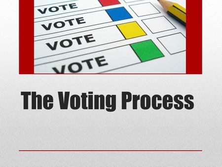 The Voting Process. What is voting? The process of making a decision between two or more candidates A candidate is a person who is running for a position.