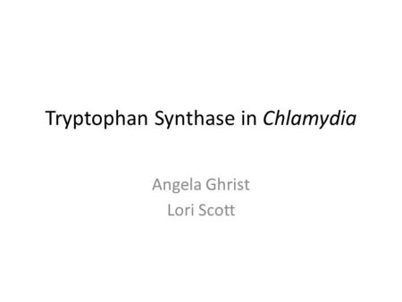 Tryptophan Synthase in Chlamydia Angela Ghrist Lori Scott.